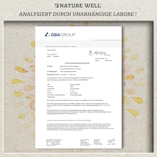Calcium Tabletten 180x - optimal hochdosiert mit 800 mg Calcium pro Tag - Erhalt normaler Knochen & Zähne - laborgeprüft mit Zertifikat - hochwertiges Calciumcarbonat - Vorrat für 90 Tage - 100% vegan