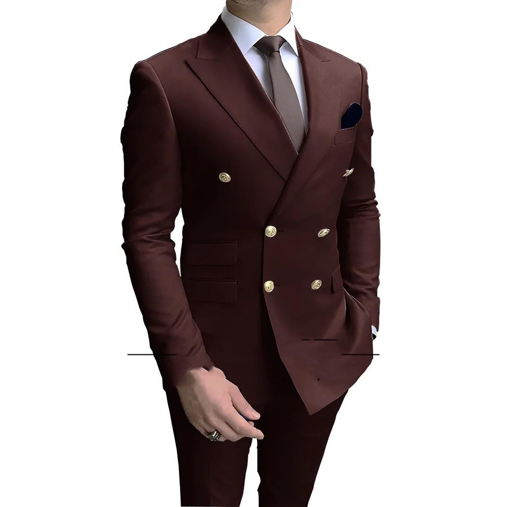Uomini Smoking Partito 2 Pezzi Risvolto Uomini Abiti Bottoni Oro Abiti Doppiopetto Uomini Abiti Da Uomo Smoking Suit