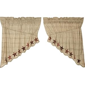 VHC Brands Abilene Country Tan Independence Day Appliqued Star Prairie Swag Set of 2 36x36x18