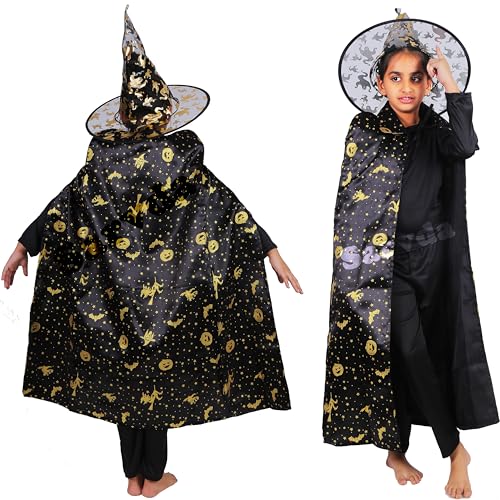 Image of Sarvda Velvet Halloween Dress For Boys Girls|Costume For Kids|Wizard,Fancy Dress,Cape|Costumes For Children,Hat,Halloween Bags,Buckets,Candy Baskets,Pumpkin Bags For Trick-Or-Treat,Multicolor
