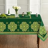 Horaldaily St. Patrick's Day Tablecloth 60×84 Inch Rectangular, Green Shamrock Vintage Washable Seasonal Table Cover for Party Picnic Dinner Decor
