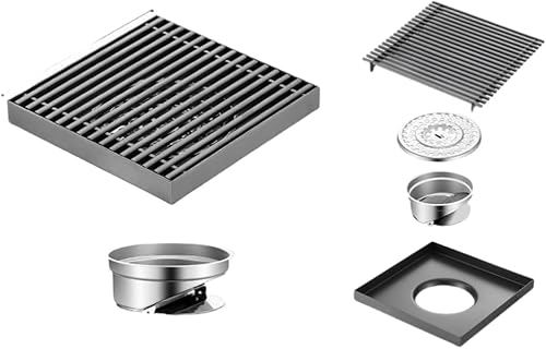Paqwtyb 15Cm*15Cm Gray Floor Drain, Outdoor Garden Bathroom Large Displacement Stainless Steel Floor Drain