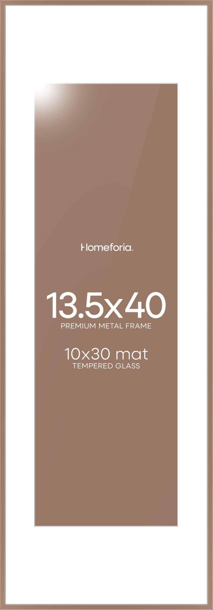 Homeforia 13.5x40 Mocha Picture Frame, High-End Metal, 10x30 Mat, Glass | High End Aluminum, Tempered Glass, Acid-Free 10x30 Removable Mat, 13.5x40 in Edge-to-Edge Display 40x13.5, Wall Kit, Set Of 1