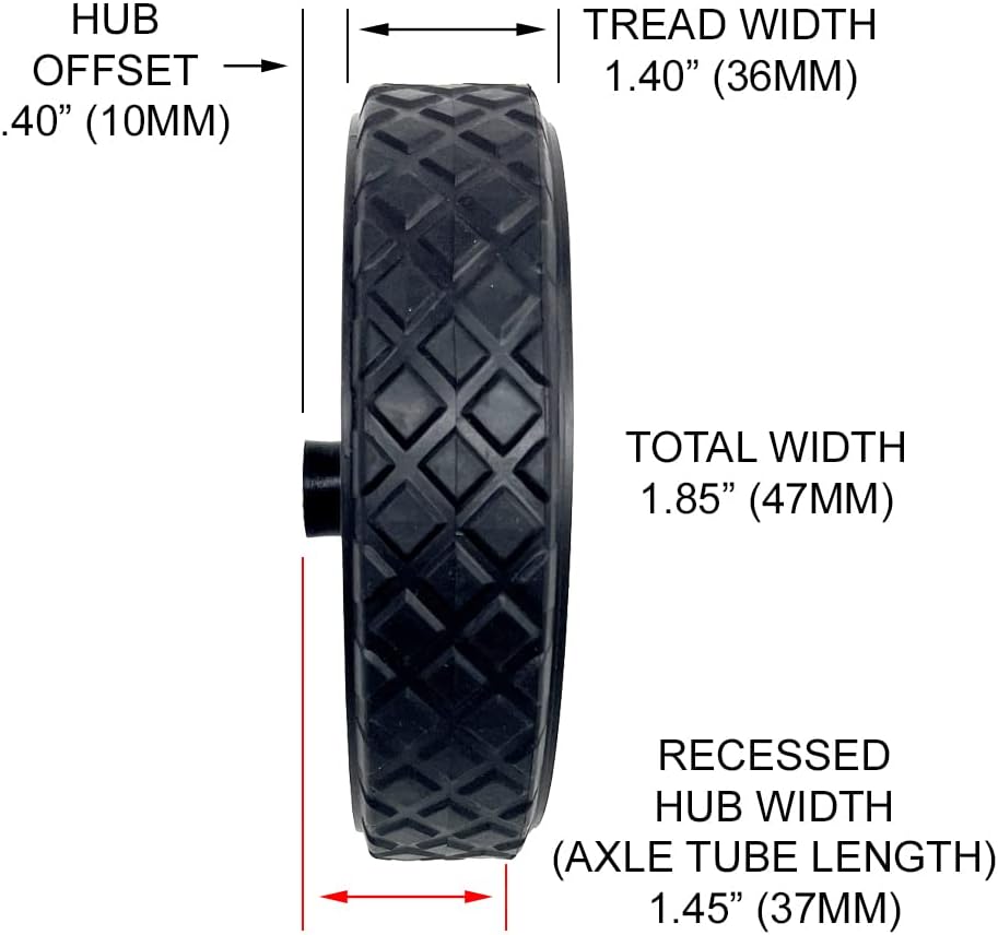 Wheel Kit, 6" Black Plastic Wheels for 3/8" Axle Shaft, Diamond Rubber Tread, includes 3/8" Axle Caps - Includes 2 Wheels & 2 Caps (696563)