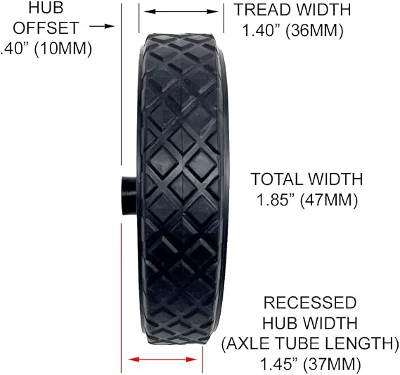 Wheel Kit, 6 Black Plastic Wheels for 3/8 Axle Shaft, Diamond Rubber Tread, includes 3/8 Axle Caps - Includes 2 Wheels & 2 Caps (696563)