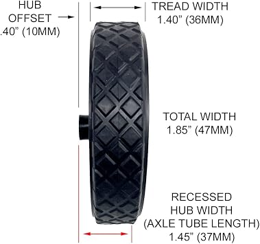 Wheel Kit, 6 Black Plastic Wheels for 3/8 Axle Shaft, Diamond Rubber Tread, includes 3/8 Axle Caps - Includes 2 Wheels & 2 Caps (696563)