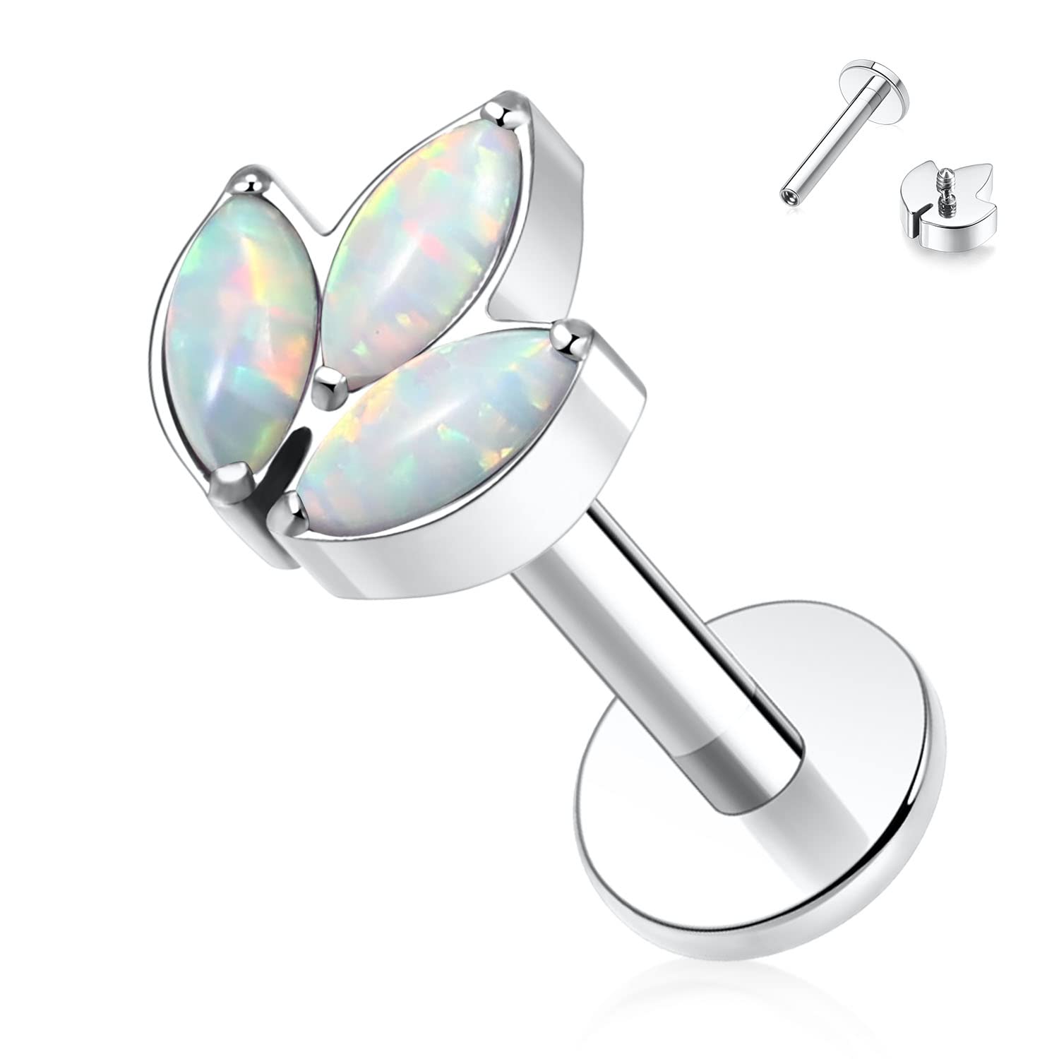hengkaixuan 16G Titanium Labret Studs - Internally Threaded Flatback - Unisex - Silver - Piercing Jewellery — view 25