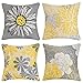 Confezione da 4 Federe Cuscini Divano Floreali Grigio Giallo Fiore Margherita Decorativo Copricuscino in Cotone e Lino Federa Quadrata per Esterni Colonica Giardino Ufficio Casa,40x40cm