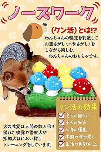 Amazon Pookie ペット おもちゃ きのこ 犬 犬のおもちゃ 知育玩具 ノーズワーク クン活 嗅覚訓練 おやつ探し ストレス 食いちぎる 運動不足 食べ過ぎ 解消 ゆっくり食事 早食い防止 物干しネット 付き Pookie 犬用アジリティ 運動器具 通販