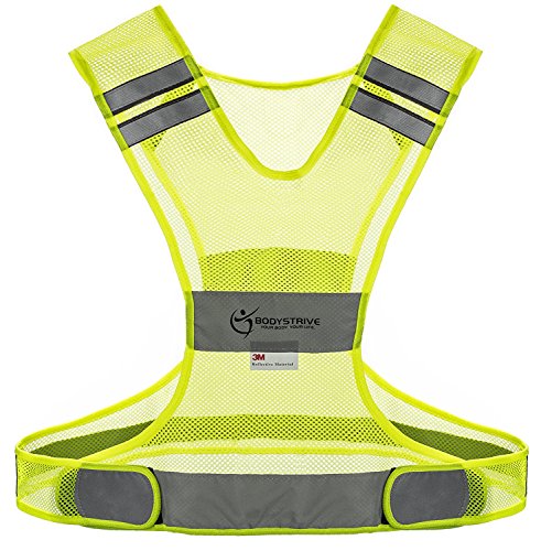 BODYSTRIVE Reflective Vest - Made of Real 3M SCOTCHLITE Material - High Visibility Safety Gear for Your Running Walking Cycling or Biking Fitness (Small)