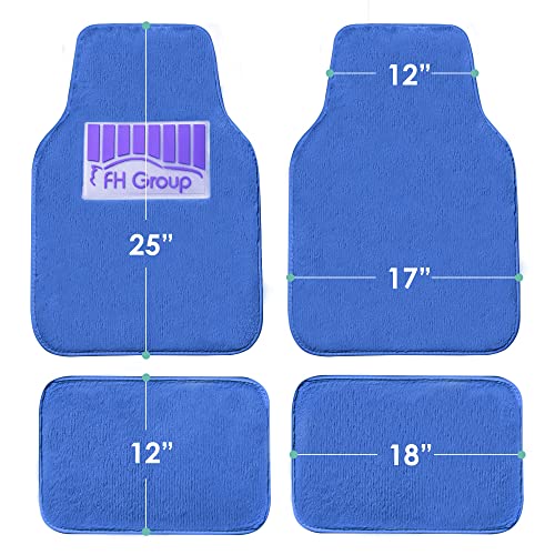 Image of FH Group Universal Fit Full Set Doe16 Faux Rabbit Fur Automotive Floor Mats Fits Most Cars, SUVs, Trucks and Vans Blue