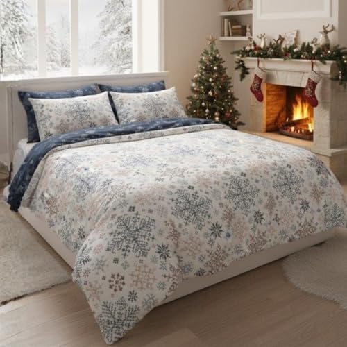 Faro Bettwäsche Set Baumwoll Weihnachtsbettwäsche (Dunkelblau Weiß...