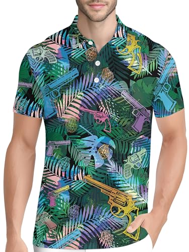 Image of PAGYMO Funny Golf Shirts for Men Crazy Printed Pattern Novelty Moisture Wicking Performance Mens Polo Shirt
