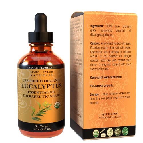 Organic Eucalyptus Essential Oil (4 oz), USDA Certified Premium Therapeutic Grade, 100% Pure and Natural, Perfect for Aromatherapy, Diffuser, DIY by Mary Tylor Naturals