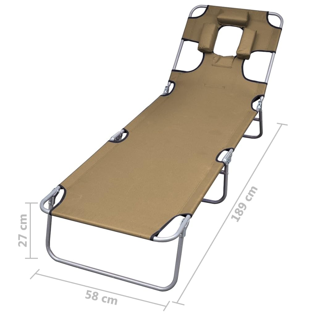Terassenmöbel Strandliege Stuhl Outdoor Campingliege Sonnenliege Klappbar Kopfkissen Verstellbare Rückenlehne Taupe für Patio Strand Terrasse Pool