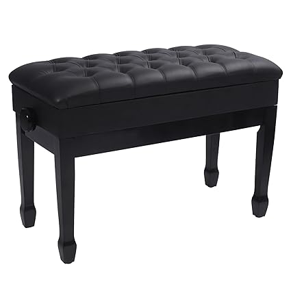 ALAPUR Adjustable Piano Bench with Storage, PU Leather Heavy Duty Double Keyboard Piano Bench with Padded Cushion, Black