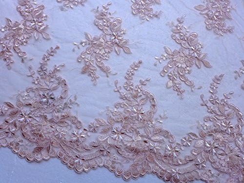 Off-white/pink Robin on Netting Embroidered 47'' Width Wedding Dress/eveing Dress Lace Fabric By Yard (Pink)