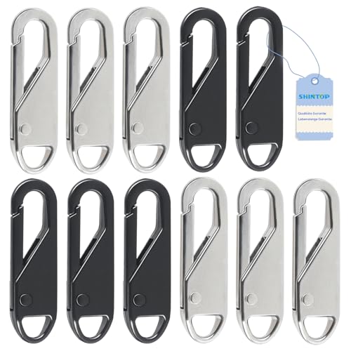 Reißverschluss Zipper, 12 Stück Reisverschlußzipper, Metall Reissverschluss Reparatur Set Ersatzzipper Anhänger für Koffer Mantel Stiefel Jackenrucksäcke