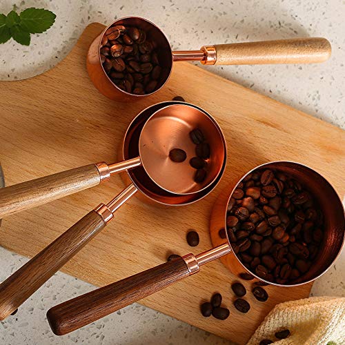 4 Pcs Rose Gold Measuring Cups Set - Stainless Steel Baking Cooking Kitchen Copper Measuring Tools With Walnut Wood Handle Measure Dry And Liquid Ingredients Metering Cup #TOP5