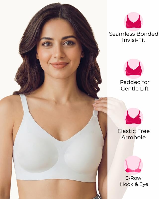 Image of Tweens Cotton Padded Bonded Bra for Women | Full Coverage Wire-Free Bra | Seamless No-Dig Comfort | Breathable Cotton | Elastic-Free Bottom Band & Side Wings | Pack of 1|