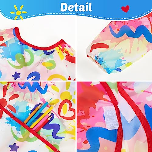 Wernnsai Kids' Art Smock - Waterproof Toddler Doodle Painting Apron with 3 Pockets, Doodle A001 - Image 2