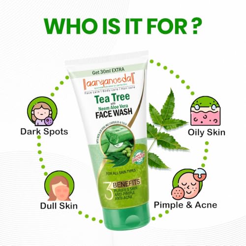 Image of Aaryanveda Tea Tree Anti-Acne & Pimple Face Wash with Neem & Aloe Vera (150ml Each) | For Men & Women | Deep Cleansing & Acne Control