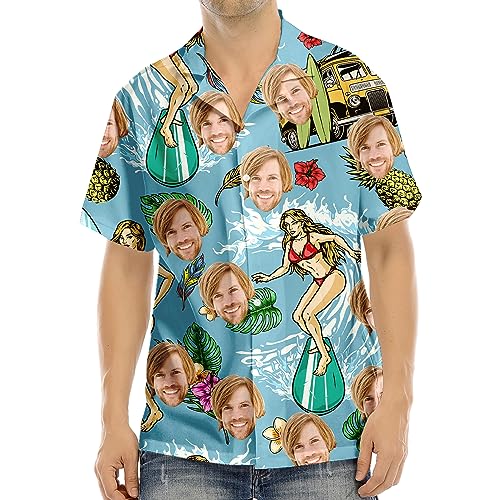 Cara Personalizada Camisas Hawaianas para los Hombres, la Cara Personalizada Camisa de impresión, Regalo para la Fiesta de Verano de Playa (P7)