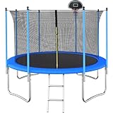 Evedy 12FT Trampoline for Kids and Adults, Outdoor Trampoline with Basketball Hoop, Backyard Trampoline for 4-6 Kids and Adults,Recreational Tranpoline,Heavy Duty Trampoline for Backyards