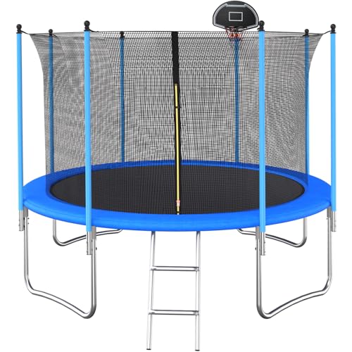 Livavege Trampolines 10FT Trampoline with Safety Enclosure Net & Ladder, Outdoor Trampoline for Kids and Adults with Heavy Duty Jumping Mat and Spring Cover Padding, 400LBS, ASTM Approved