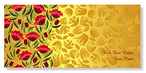 Image of Brown Cloud Customised Exclusive Shagun /Money /Gift Envelope /Cover /Lifafa for Gift /Festival Printed on SELF Design Metallic Card with Personalized Text Message /Name (SESLF GLD Flwr BC 01) (Pack of 10)