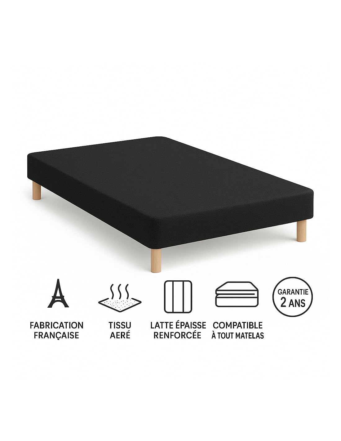 by sommiflex SOMMIER TAPISSIER Noir 130x190 cm | Fabrication FRANÇAISE ARTISA