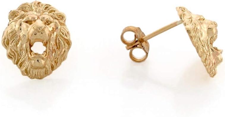Amazon Com 10k Yellow Gold 1 1cm Lion Head With Open Mouth Pin Earrings Mens Earrings Clothing Shoes Jewelry