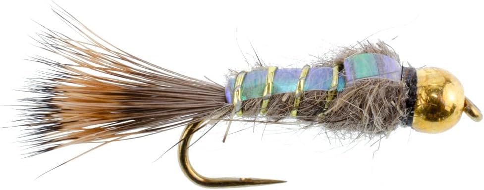 The Fly Fishing Place Barbless Bead Head Flash Back Hares Ear Nymph Fly Fishing Flies - Set of 6 Flies Hook Size 10
