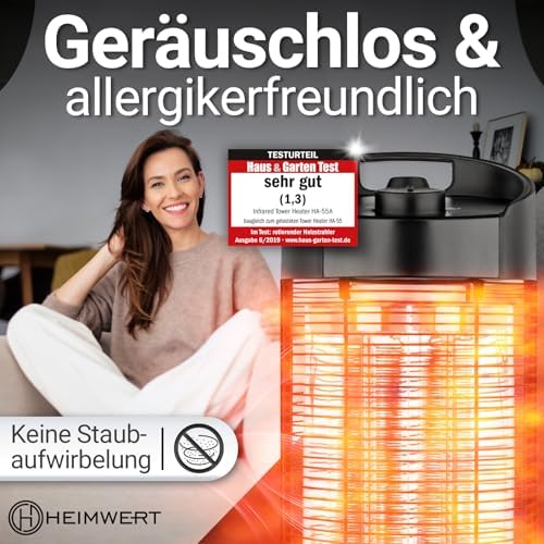 Bild 3 - Infrarot Stand Heizstrahler – Sofortige Wohlfühlwärme für Terrasse & Innenbereich, mobil & effizient, geräuschlos & allergikerfreundlich - Testurteil Sehr gut (56cm Höhe)