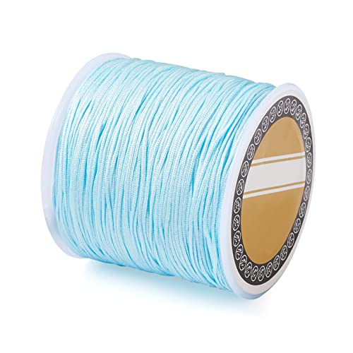 Cheriswelry 100M 0.8mm Nylon Beading Cord Light SkyBlue Chinese Knotting Rattail Macrame Thread String Roll for Jewelry Making Kumihimo Wrapping Supplies DIY Crafts