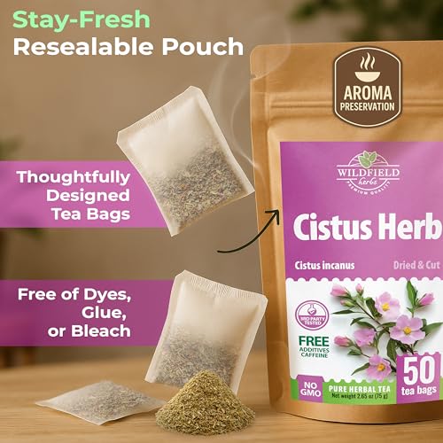 Image of 50 Bags Cistus Tea Cistus Incanus Tea Herbal (Cistus L.) - 50 Count 1.5g Herb Bags