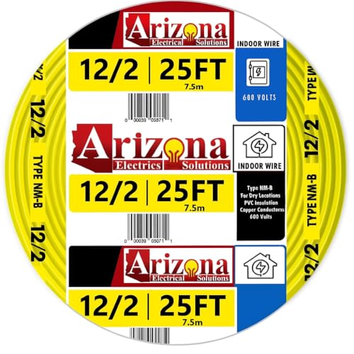 25 FEET 12/2 Type NM-B. Copper 12 AWG, 2 Conductor with Ground Insulated Jacket Yellow