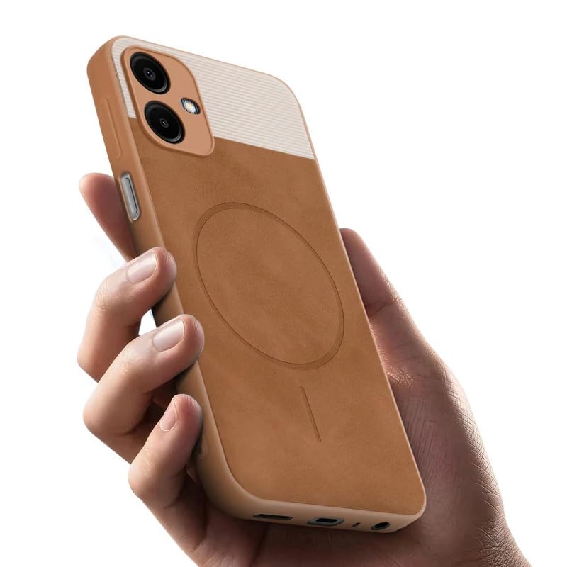 Image of Bintage CASE Dual-Leather Mac Safe Design Phone Case| Soft Touch Finish | Full Camera Protectection Back Cover Compatible for Samsung F04 / A04e 4G / M04 - White & Nut Brown