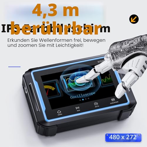 Oscilloscope,Handheld Oszilloskop Multimeter 3-in-1 Digitales Oszilloskop Signalgeber Multimeter mit 50Mhz Bandbreite,19999 Zählungen,250MS/s Abtastung,4.3 Zoll Touchscreen,Deutsche Sprachanzeige