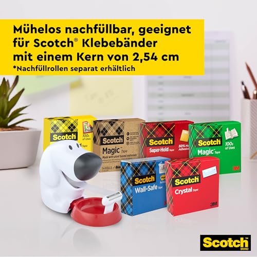 Scotch Tischabroller inkl. 1 Rolle Klebeband - Hunde Klebeband Abroller, auch für Kinder, weiß