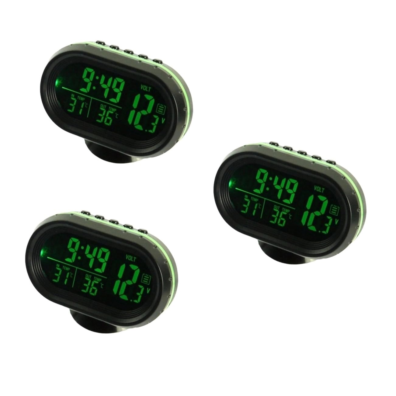 Gatuida 3piezas Reloj Digital De Salpicadero Para Coche Con Calendario y Soporte Verde Fácil Instalación Alta Definición Diseño Con Patas Retráctiles Adhesivo Incluido