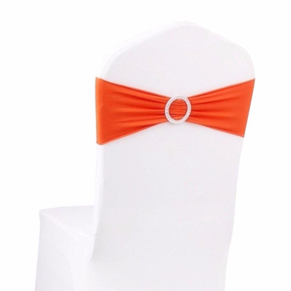 AKA 50PCS Elasticity Stretch Chair cover Band with Buckle Slider Sashes Bow Decor Wedding (Orange)