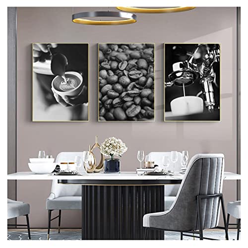 Toile mur art peinture photo de cuisine triptyque boisson café noir blanc