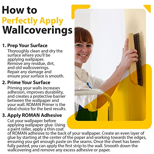 Roman PRO-880 Wallpaper Adhesive & Paste for Any Wallcovering - Ultra Clear Strippable, 1 Gallon(330 sq. ft) by Roman - Image 3