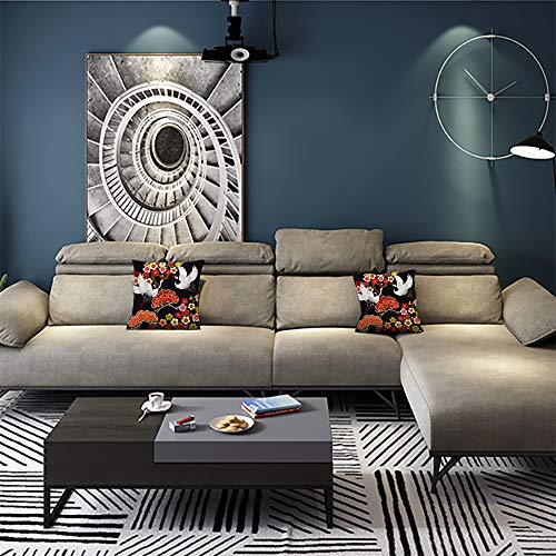 Ofocam Throw Pillow Cover Blue Animal With Flying Birds Crane Heron Japanese Pattern Oriental Motifs Green Asian Square Decorative Throw Pillow Cushion Case 18 X 18 Inches Pillowcase #TOP2