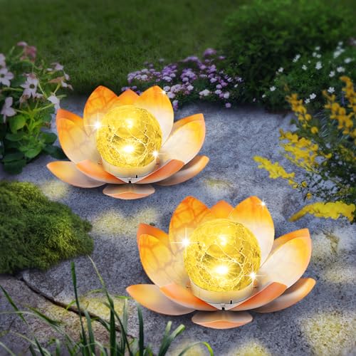 Aiiny Garden Solar Light Outdoor(2Pack),Crackle Globe Glass Lotus Decoration thumb #6