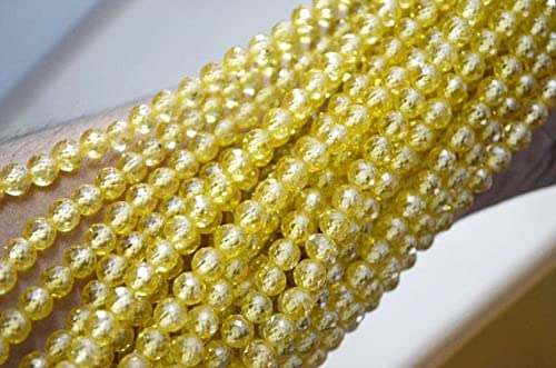 LKBEADS yellow Cubic Zerconia 6 mm Round Micro faceted, 15 inch Strand