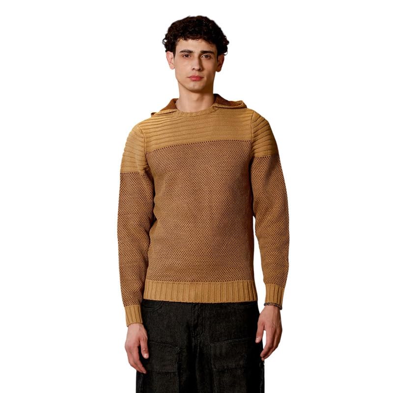 cahoot Men's Sweater | Hooded Neck, Ribbed Cuff Sleeves, Pull On Closure, Ribbed-Straight Hem | Solid Jacquard for Casual-picture-23