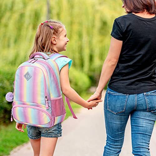 Meisohua Kids School Rainbow Glitter Backpack With Lunch Bag Girls Preschool Backpack 3 In 1 School Bag Set Daypack Bookbag (Bling Set) #TOP2