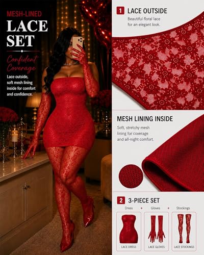Image of Kafiloe Sexy 2 Piece Outfits for Women Clubwear Lace Tube Mini Dress Top with Stockings Set Birthday Outfits